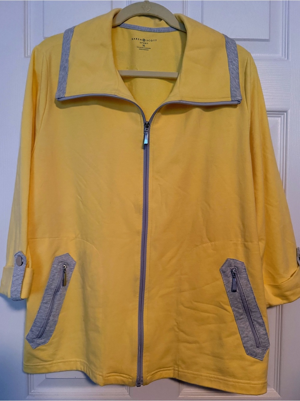 Karen Scott Yellow Zip-Front Utility Jacket with Gray Trim
